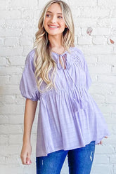 Textured Pintuck Blouse Top with Tassels And the Why LAVENDER L